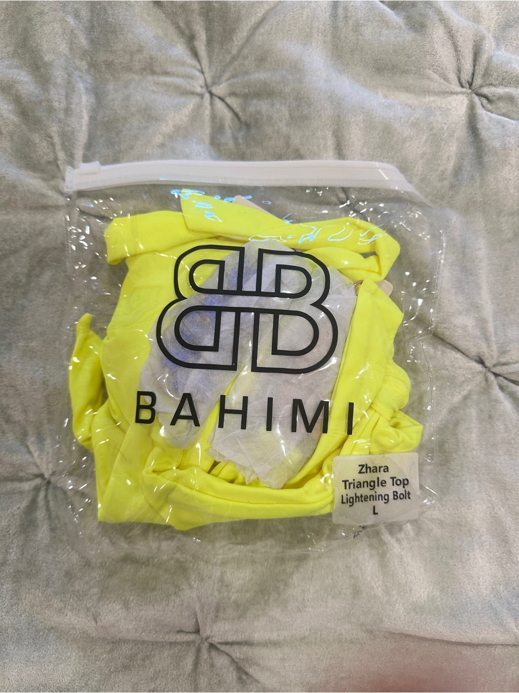 Nwt Bahimi Swim Zhara Lightning Bolt Yellow And Blue Triangle Top Sz L — image 6 of 8
